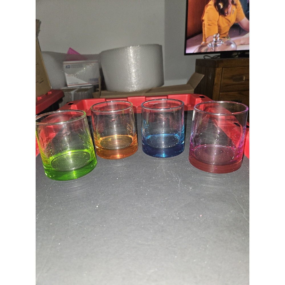 Set Of 4 Heavy Low Tumblers Beautiful Colors‎ Perfect Gift